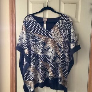 Chico’s Mixed Print V-Neck Poncho Top - Black, White & Brown